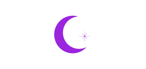 Purple crescent moon paper cutout, moon icon, waxing moon symbol, crescent moon icon symbol set on transparent background.