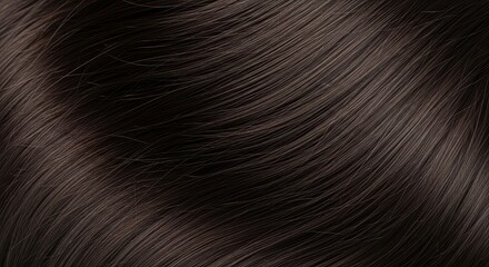 Close-up of dark brown smooth hair texture with reflective shine