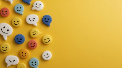 Playful Digital Collage of Cheerful Characters Engaging in Conversation with a Minimalist Background for Social Media Use