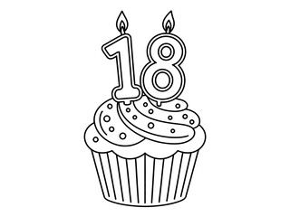 A cupcake with the number 18 candles is ready for celebration.