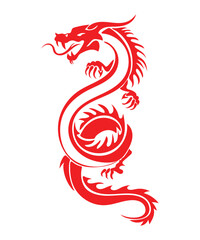 Red Dragon Vector Illustration on Transparent Background