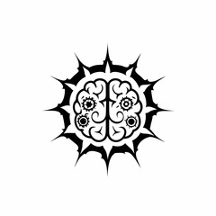 Stylized brain with gears and spiked halo