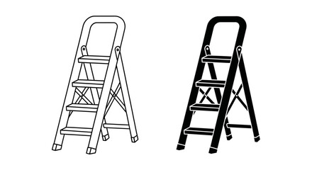 Simple illustration of two folding ladders one outlined and one solid black