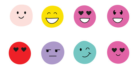 Collection of Simple Smiling Face Emoticons with Different Expressions