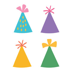 Set of Colorful Party Hats Isolated on Transparent Background