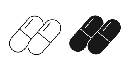 Black and white illustration depicting two capsule shaped pills side by side