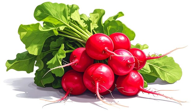 Vibrant bunch of freshly picked radishes with bright green leafy tops