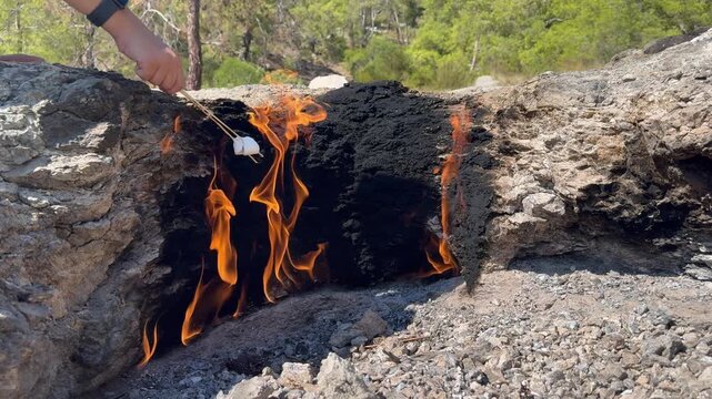 Fire rocky landscape.a unique place natural gas