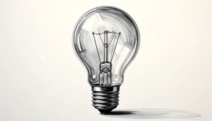 Stylized lightbulb drawing with clear glass and a shadow
