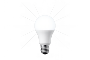 Led light bulb glowing brightly, symbolizing electric power, innovation, and an eco-friendly idea on transparent background