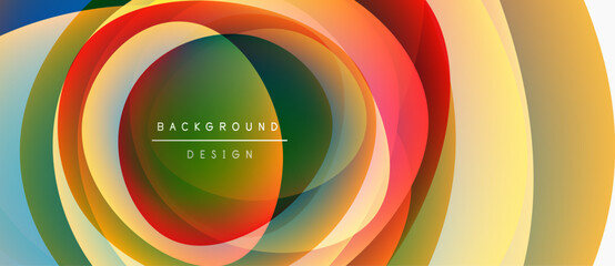 Fototapeta premium Abstract colorful layers create dynamic circular design. Gradient hues blend, forming vibrant visual experience. Modern aesthetic.