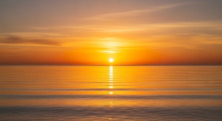Naklejka premium Golden Horizon - A Serene Sunset Over Calm Waters.