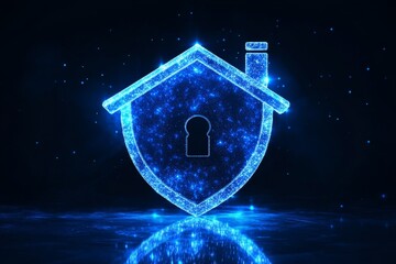 selective focus smart home security concept with shield