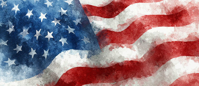 Watercolor american flag background patriotic texture abstract vintage grunge