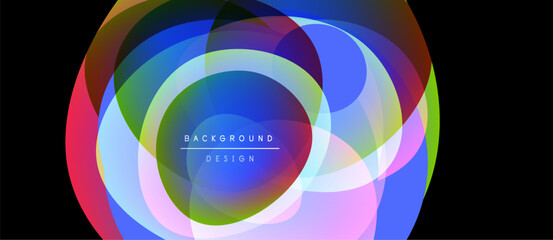 Obraz premium Abstract colorful circles overlap creating dynamic visual effect. Text reads background design centered within composition.