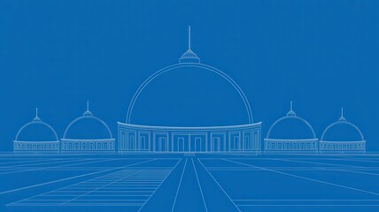 Stunning architectural blueprint of classic domed structure, evoking tradition and modern design, perfect for architecture firms and engineering concepts
