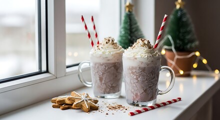 Cozy winter hot chocolate with whipped cream treat