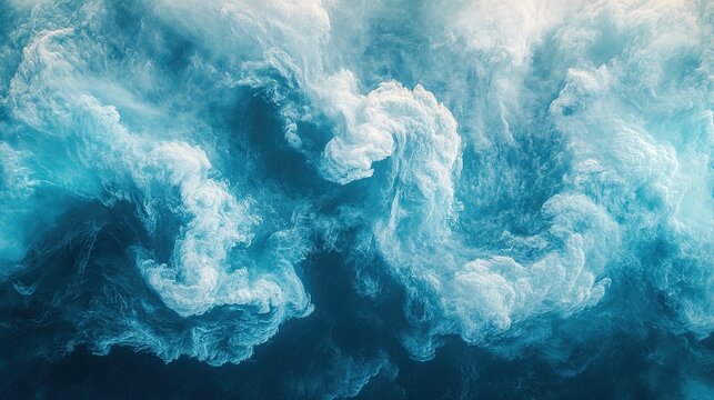 Dynamic abstract turbulent ocean waves in vibrant turquoise and deep blue hues creating a powerful, awe inspiring visual experience for any project