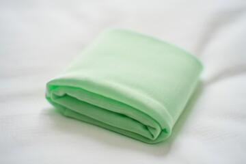 Soft mint green fabric folded neatly on a white surface