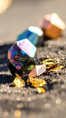 Iridescent stones on glittery surface