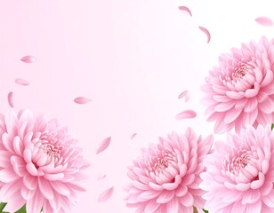Soft, pastel floral design with three blossoms and falling petals