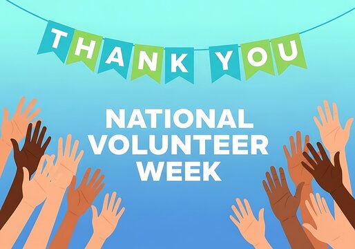 National volunteer week banner with hands and thank you message