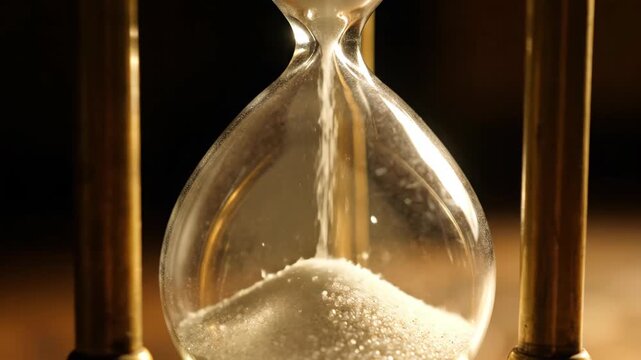 Grainy sand falling through glass timer with metallic supports