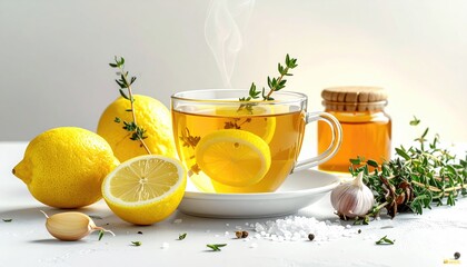 Bright tea still life with honey