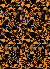 black and orange abstract patch design repeated texture pattern