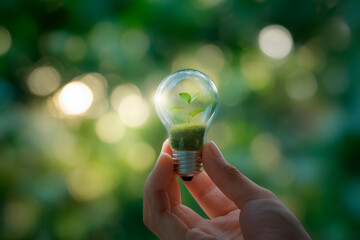 A sustainable future concept featuring green plants and eco friendly energy in nature. Symbols of growth, the environment, and renewable life.
