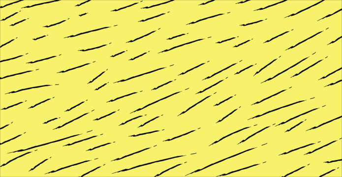 a seamless, abstract pattern featuring short, black, hand-drawn dash strokes against a solid yellow background. similar to leopard or tiger fur motif