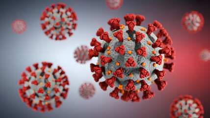 Detailed microscopic view of COVID-19 virus cells for scientific or medical research