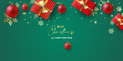Merry Christmas and Happy New Year background for Greeting cards with tree Branches christmas tree gold paper and gold stars. Merry Christmas vector text Calligraphic Lettering Vector illustration