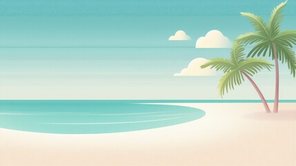 Obraz premium shimmer A tropical beach scene with palm trees and shimmering turquoise waters.