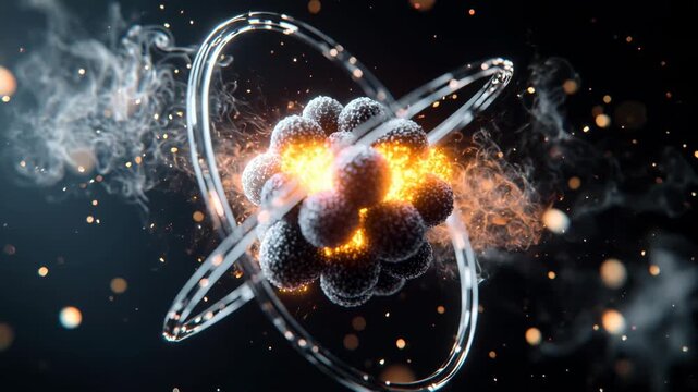 Glowing atom energy sphere orbit particle science fantasy vapor swirl cosmic atomic particle quantum nucleus energy fusion