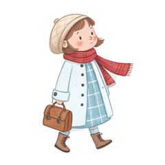 A girl wearing a scarf and a sweater clipart white background 