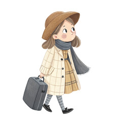 A girl wearing a scarf and a sweater clipart white background 