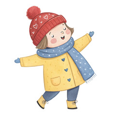 A girl wearing a scarf and a sweater clipart white background 