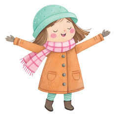 A girl wearing a scarf and a sweater clipart white background 