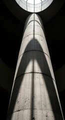 Looking Up at Concrete Column with Shadow and Round Skylight