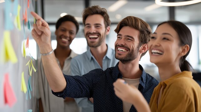 Dynamic team collaboration and effective business meeting in modern office environment with diverse professionals engaging in discussion and strategic planning - Powered by Adobe