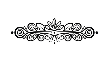 Black filigree ornate elegant divider, decorative line, and scrollwork flourish design element.