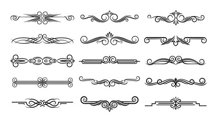 Obraz premium Collection of black decorative flourish scroll dividers and borders for text or page separation