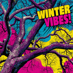 Winter vibes abstract tree branches dynamic colors pop art style 62