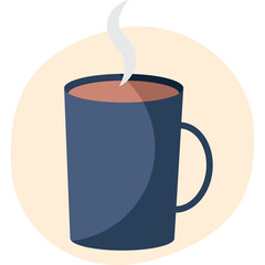 Dark Blue Ceramic Mug Filled With Hot Beverage Emitting Steam Against a Soft Orange Circular Background with a Subtle Shadow Underneath on a Transparent Canvas