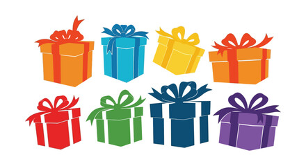 Collection of colorful gift boxes with ribbons and bows on a white background