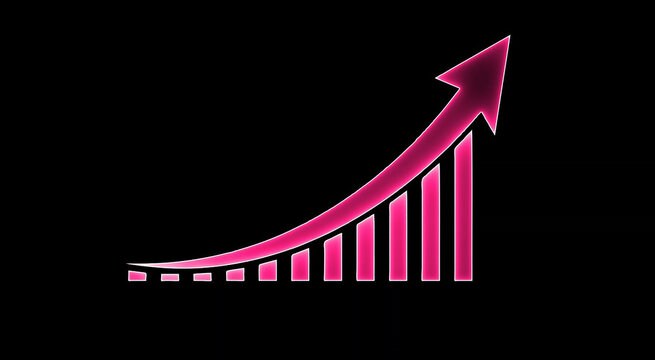 Pink growth bar chart with arrow showing increasing success rate illustration