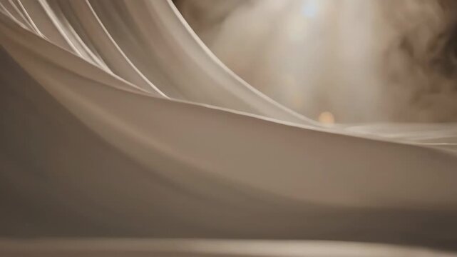 Parallel curves of light colored material flowing through mist