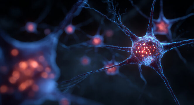 Neural network neuron synapse brain science glow biology medical microscopic anatomy