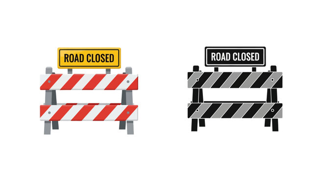 Illustration of two road closed barriers one in color and one monochrome